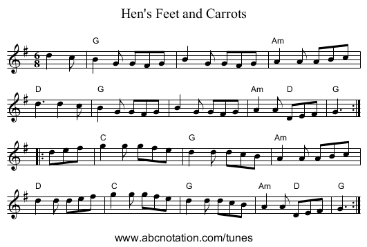 Hen's Feet and Carrots - staff notation