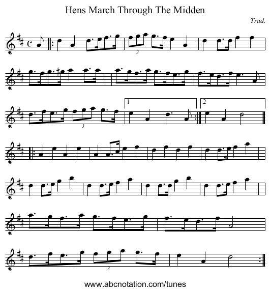 Hens March Through The Midden - staff notation