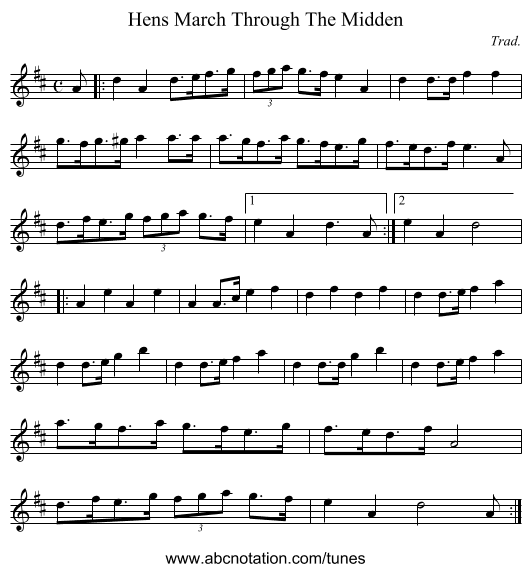 Hens March Through The Midden - staff notation