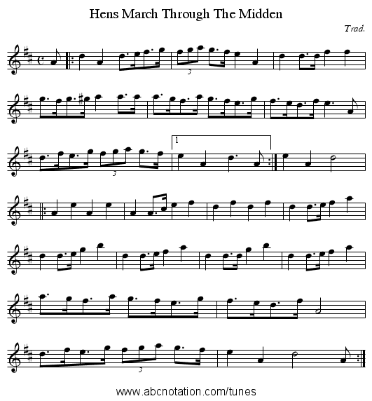 Hens March Through The Midden - staff notation