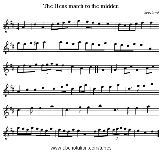 Hens march to the midden, The - staff notation