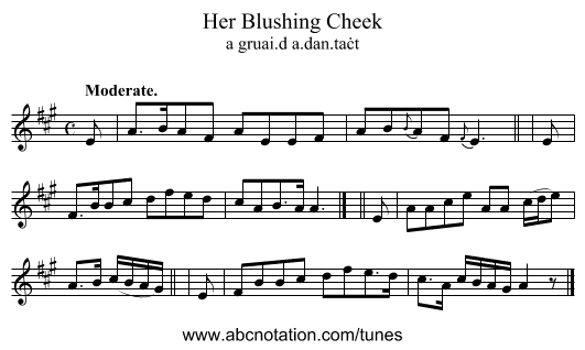 Her Blushing Cheek - staff notation