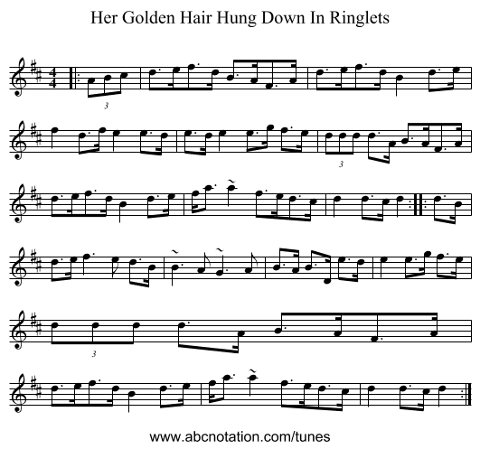 Her Golden Hair Hung Down In Ringlets - staff notation