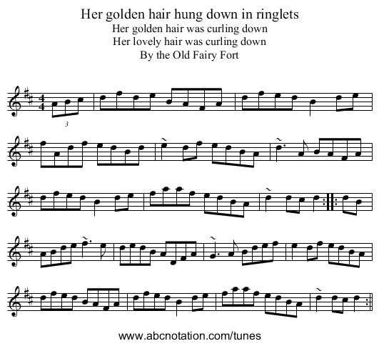Her golden hair hung down in ringlets - staff notation