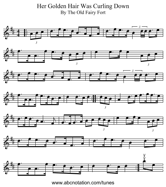 Her Golden Hair Was Curling Down - staff notation