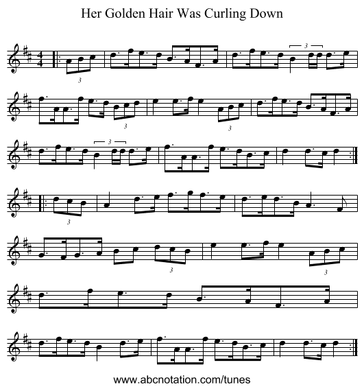 Her Golden Hair Was Curling Down - staff notation