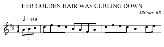 HER GOLDEN HAIR WAS CURLING DOWN - staff notation