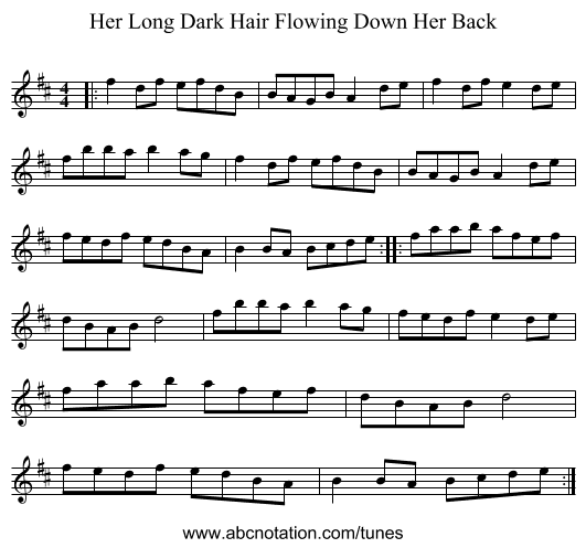 Her Long Dark Hair Flowing Down Her Back - staff notation
