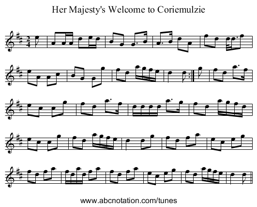 Her Majesty's Welcome to Coriemulzie - staff notation