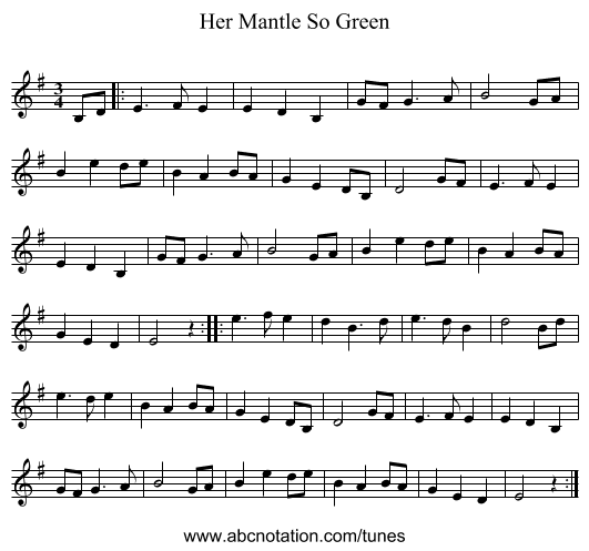 Her Mantle So Green - staff notation