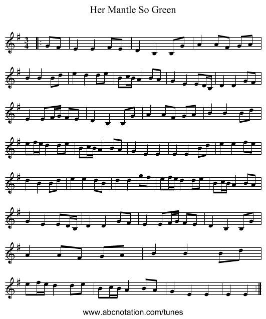 Her Mantle So Green - staff notation