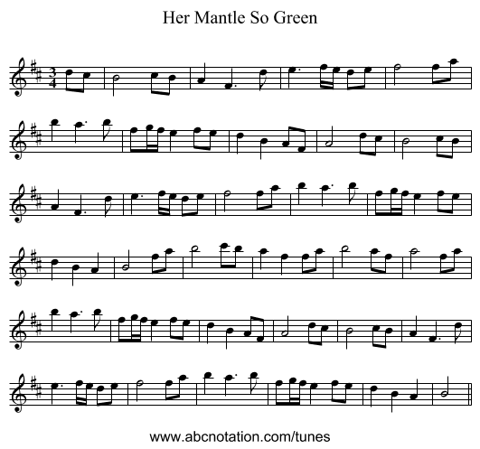 Her Mantle So Green - staff notation