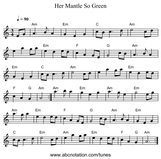 Her Mantle So Green - staff notation