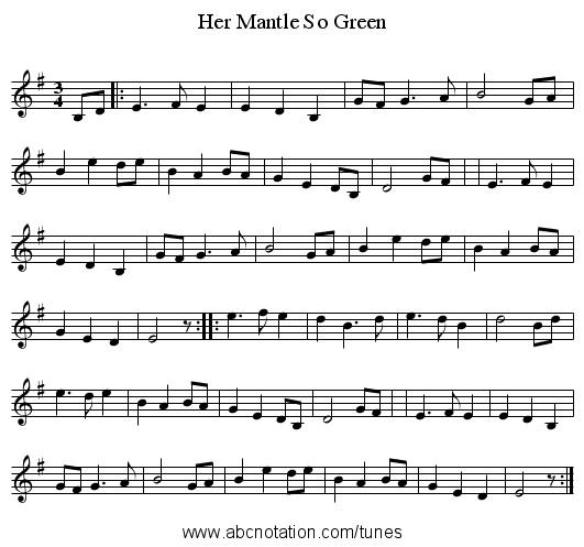 Her Mantle So Green - staff notation