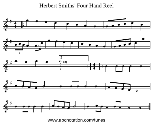 Herbert Smiths' Four Hand Reel - staff notation