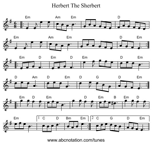 Herbert The Sherbert - staff notation