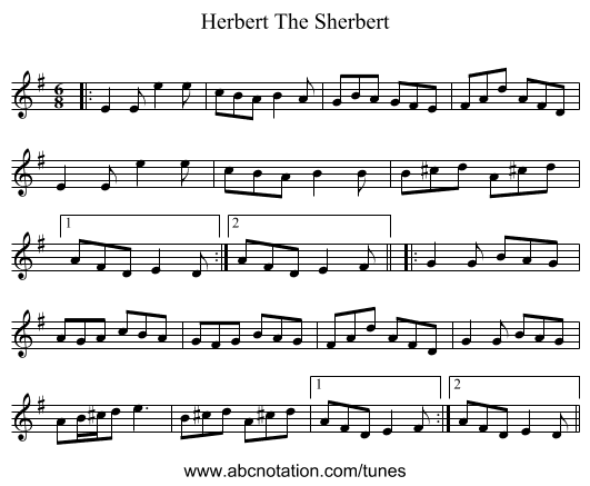 Herbert The Sherbert - staff notation