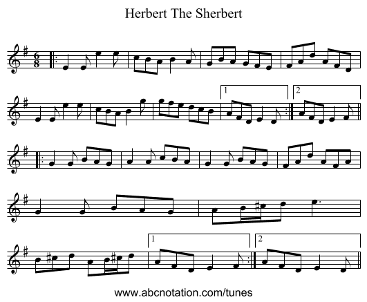 Herbert The Sherbert - staff notation