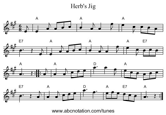 Herb's Jig - staff notation