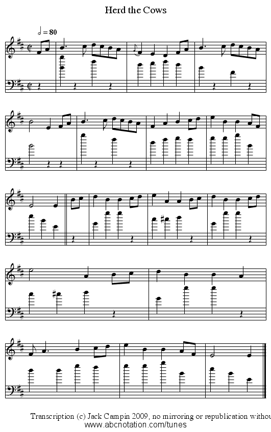 Herd the Cows - staff notation