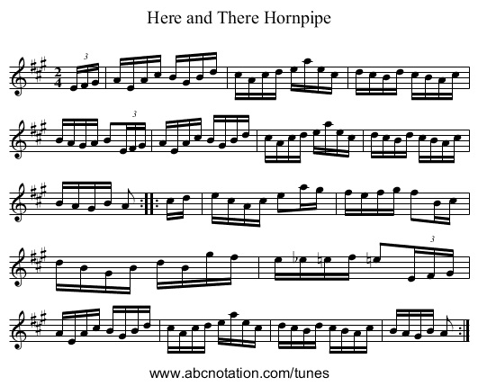 Here and There Hornpipe - staff notation