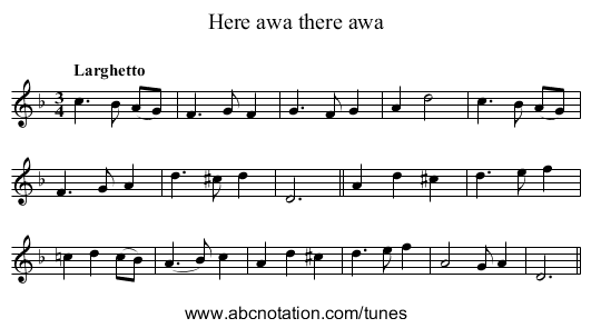 Here awa there awa - staff notation