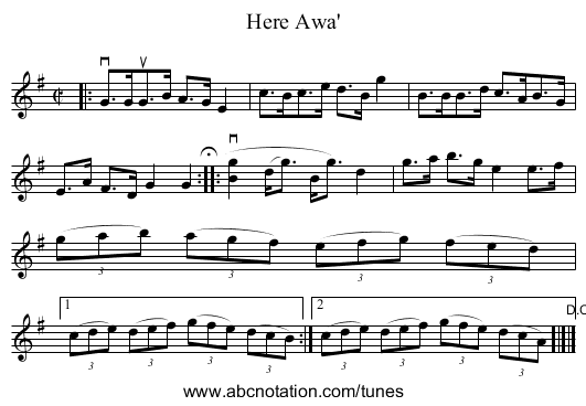 Here Awa' - staff notation