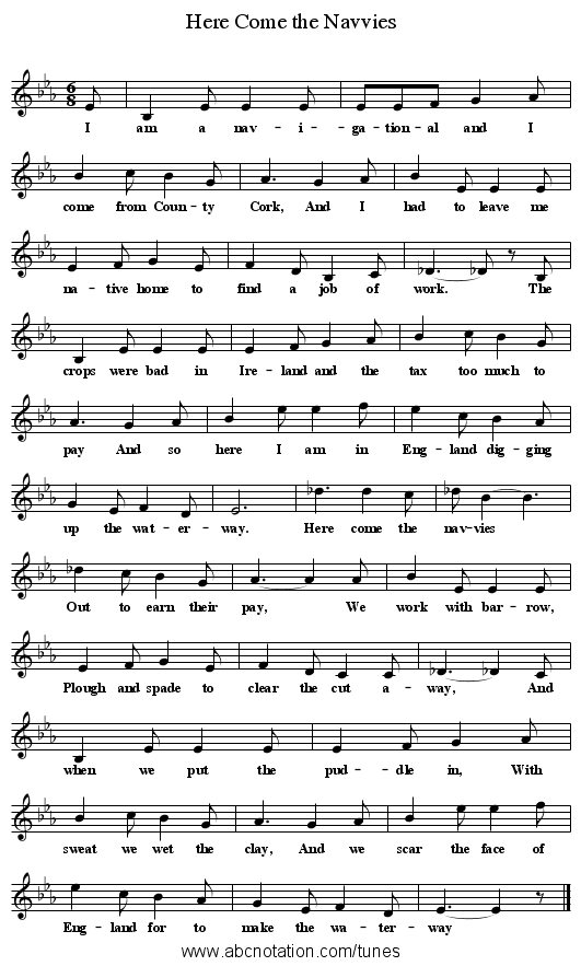 Here Come the Navvies - staff notation