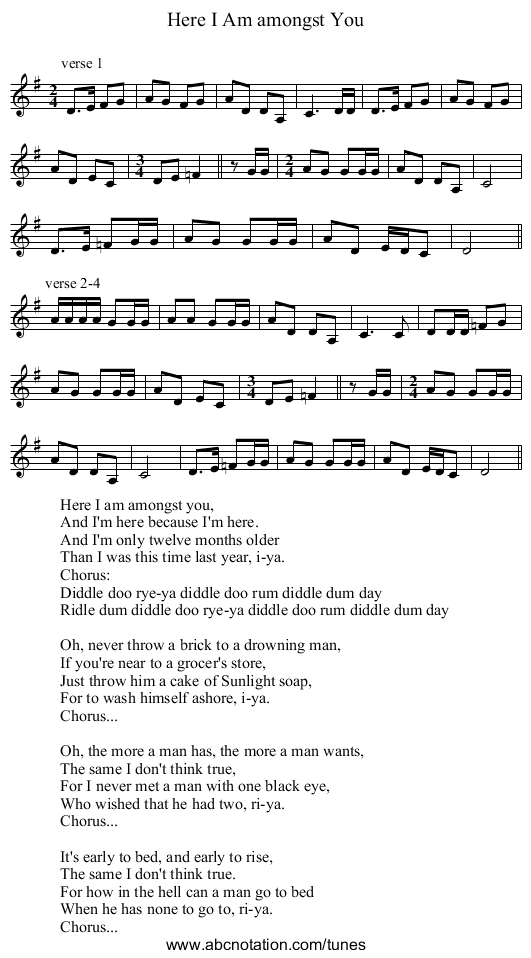 Here I Am amongst You - staff notation