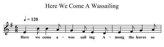 Here We Come A Wassailing - staff notation