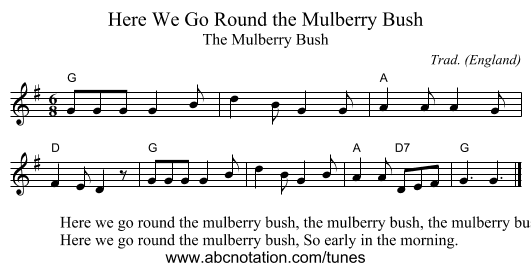 Here We Go Round the Mulberry Bush - staff notation