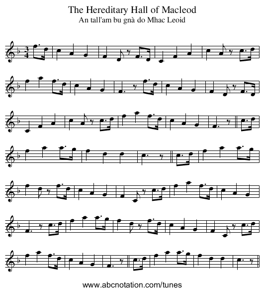 Hereditary Hall of Macleod, The - staff notation