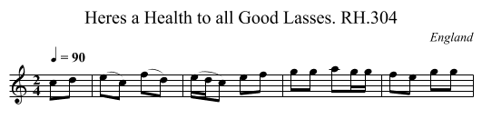 Heres a Health to all Good Lasses. RH.304 - staff notation