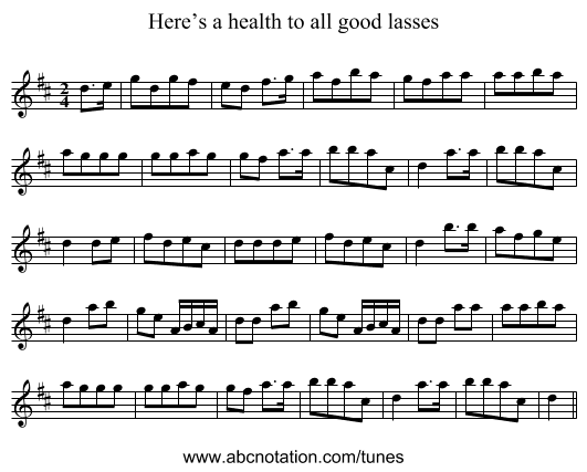 Here’s a health to all good lasses - staff notation
