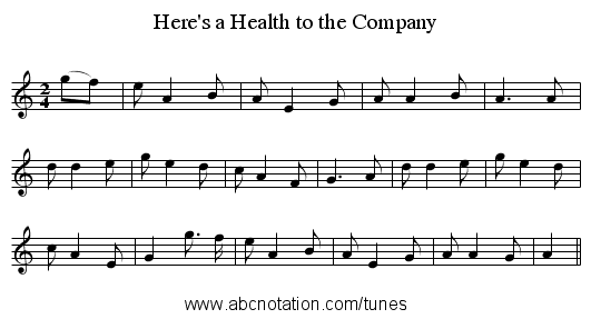 Here's a Health to the Company - staff notation