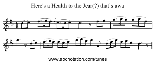 Here's a Health to the Jear(?) that’s awa - staff notation