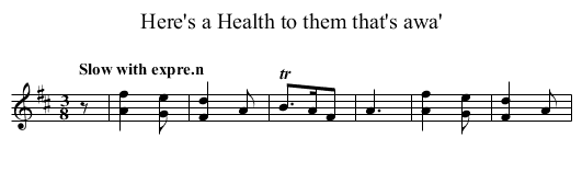 Here's a Health to them that's awa' - staff notation