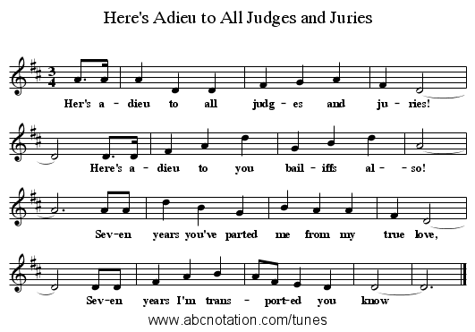 Here's Adieu to All Judges and Juries - staff notation