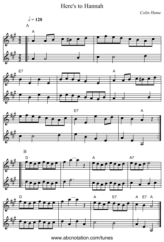 Here's to Hannah - staff notation