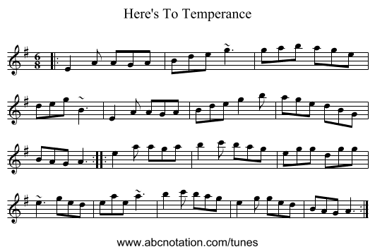 Here's To Temperance - staff notation