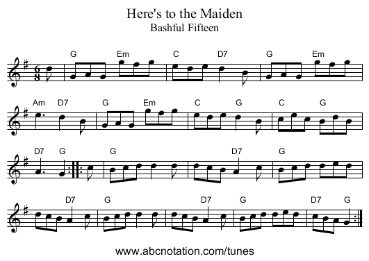 Here's to the Maiden - staff notation