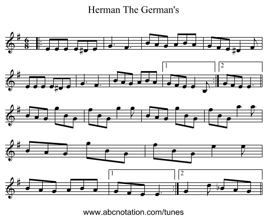 Herman The German's - staff notation