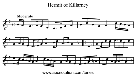 Hermit of Killarney - staff notation