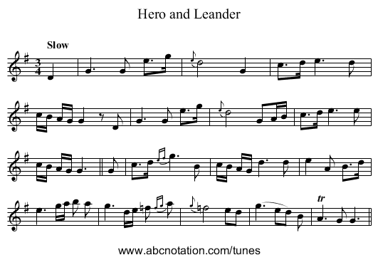 Hero and Leander - staff notation