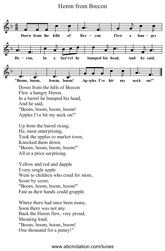 Heron from Brecon - staff notation