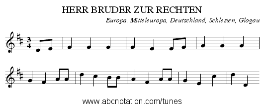 HERR BRUDER ZUR RECHTEN - staff notation