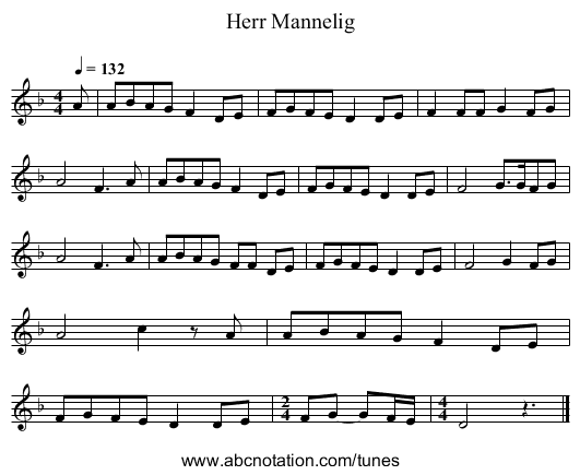 Herr Mannelig - staff notation