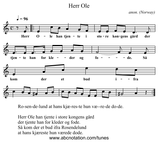 Herr Ole - staff notation