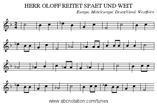 HERR OLOFF REITET SPAET UND WEIT - staff notation