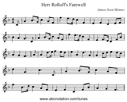 Herr Rolloff's Farewell - staff notation